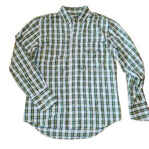 Filson mens Nylon Plaid Stripes Blue/Yellow Fishing Hiking Vented Shirt Size S